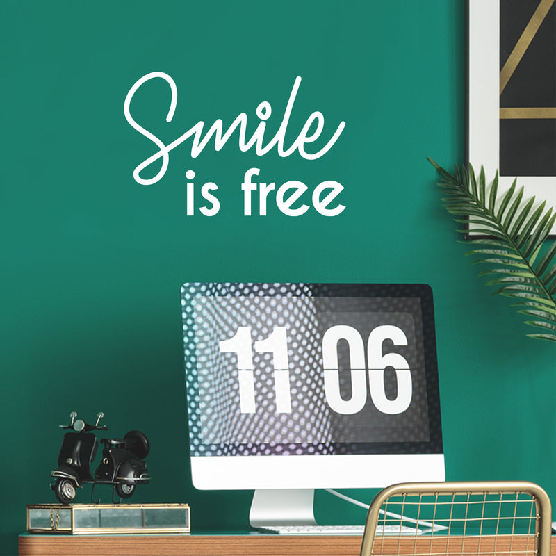 Vinyl Wall Art Decal - Smile Is Free - 16" x 24.5" - Trendy Cool Inspiring Fun Positive Good Vibes Quote Sticker For Bedroom Playroom Living Room Classroom Office Coffee Shop Decor 3