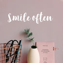 Vinyl Wall Art Decal - Smile Often - 5" x 20" - Modern Inspirational Positive Quote Sticker For Bedroom Closet Home Office Living Room Bathroom Makeup Mirror Decor 2