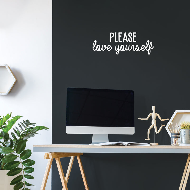 Vinyl Wall Art Decal - Please Love Yourself - 8" x 22" - Modern Motivational Positive Self Esteem Quote Sticker For Bedroom Closet Home Office Living Room Bathroom Makeup Mirror Decor 3