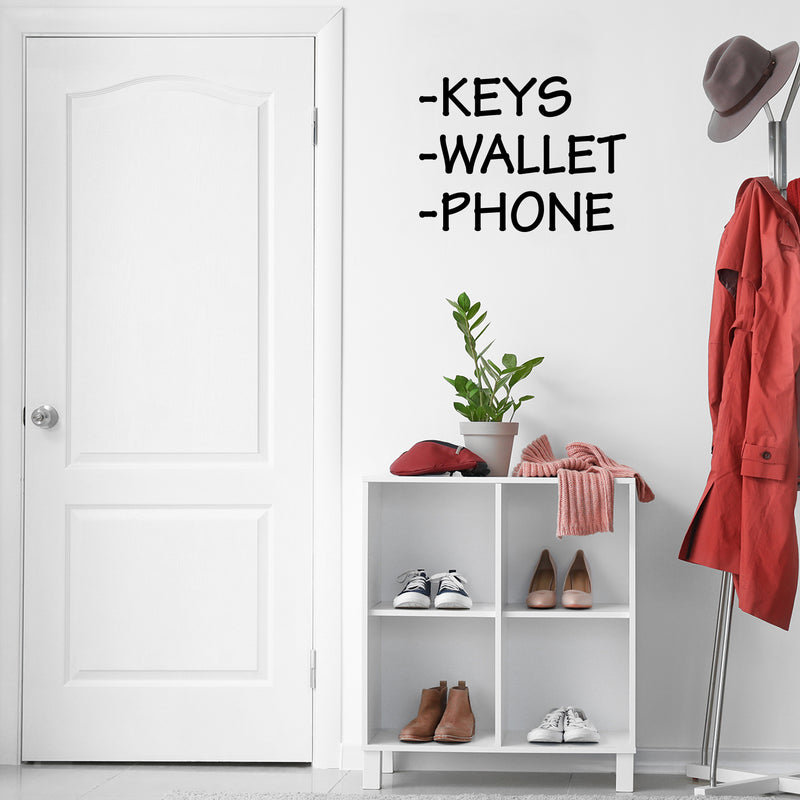Vinyl Wall Art Decal - Keys Wallet Phone - Modern Minimal Quote Sticker For Family Home Store Entryway Door Office Window Living Room Decor 2