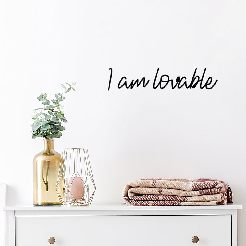 Vinyl Wall Art Decal - I Am Lovable - 4" x 20" - Modern Cute Inspirational Positive Quote Sticker For Home Office Kids Room Bedroom Living Room Self Love Decor 3
