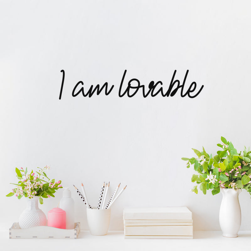 Vinyl Wall Art Decal - I Am Lovable - 4" x 20" - Modern Cute Inspirational Positive Quote Sticker For Home Office Kids Room Bedroom Living Room Self Love Decor 2