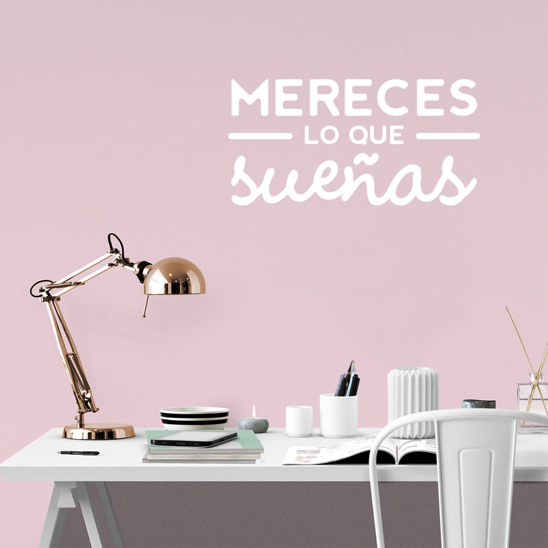 Vinyl Wall Art Decal - Mereces Lo Que Sueñas / You Deserve What You Dream - Trendy Cute Inspiring Positive Spanish Quote Sticker For Bedroom Living Room Playroom Kids Room Decor 5