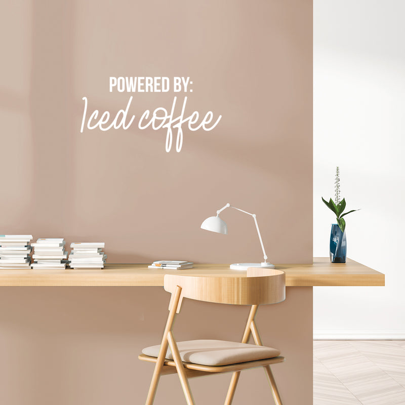 Vinyl Wall Art Decal - Powered By: Iced Coffee - 13" x 25" - Trendy Cute Fun Coffee Lovers Quote Sticker For Coffee Shop Restaurant Business Storefront Office kitchenette Home Kitchen Decor 2