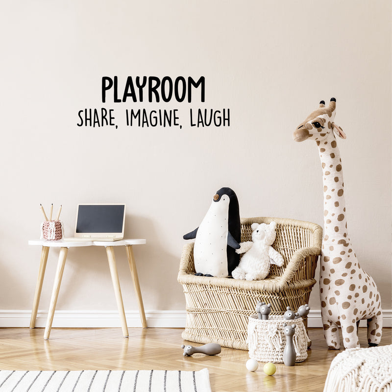 Vinyl Wall Art Decal - Playroom. Share; Imagine; Laugh - 10" x 30" - Trendy Cute Fun Positive Quote Sticker For Kids Bedroom Living Room Playroom Nursery Baby Room Daycare Classroom Decor 2