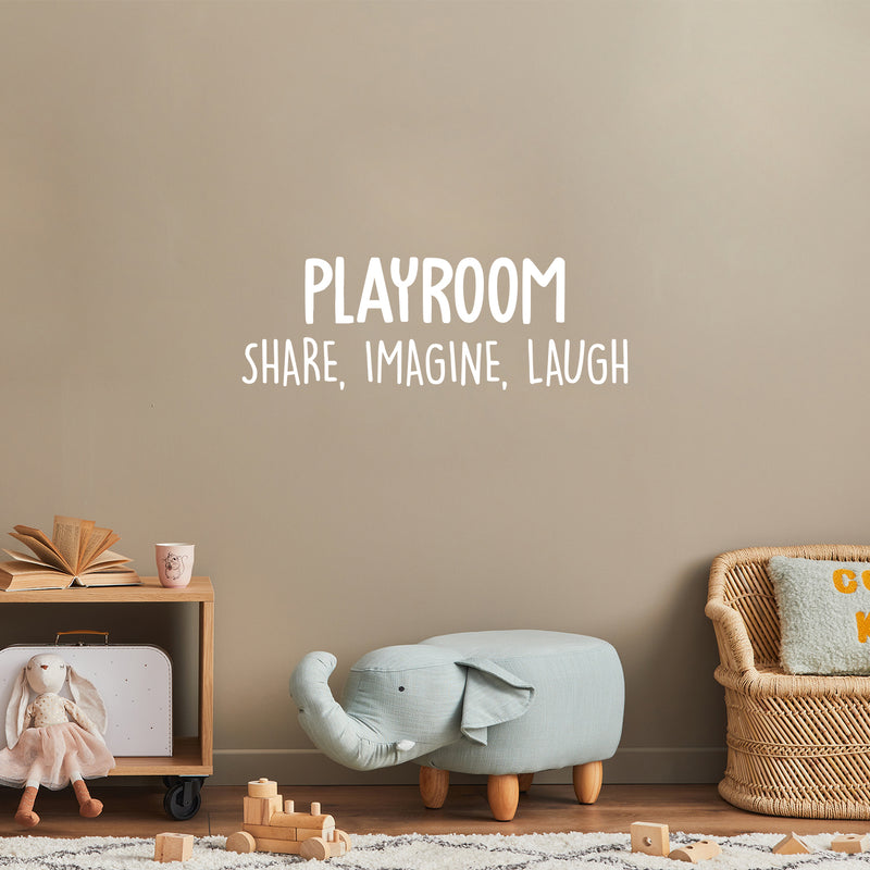 Vinyl Wall Art Decal - Playroom. Share; Imagine; Laugh - 10" x 30" - Trendy Cute Fun Positive Quote Sticker For Kids Bedroom Living Room Playroom Nursery Baby Room Daycare Classroom Decor 3