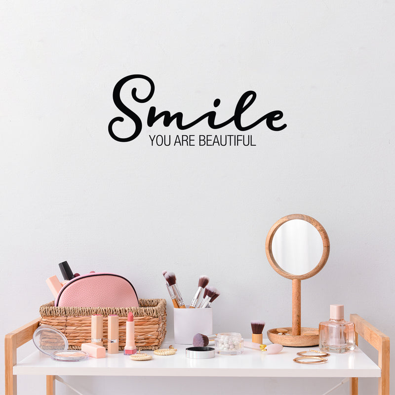 Vinyl Wall Art Decal - Smile You Are Beautiful - 8" x 20" - Modern Inspirational Self Love Positive Quote Sticker For Home Office Bedroom Closet Living Room Decor 3