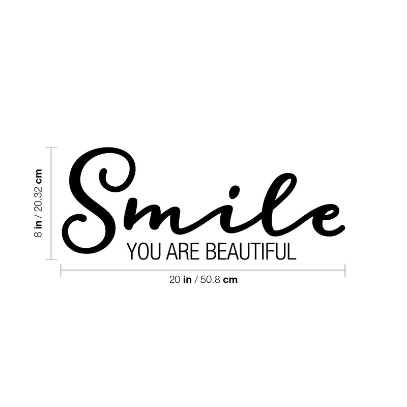 Vinyl Wall Art Decal - Smile You Are Beautiful - Modern Inspirational Self Love Positive Quote Sticker For Home Office Bedroom Closet Living Room Decor 4