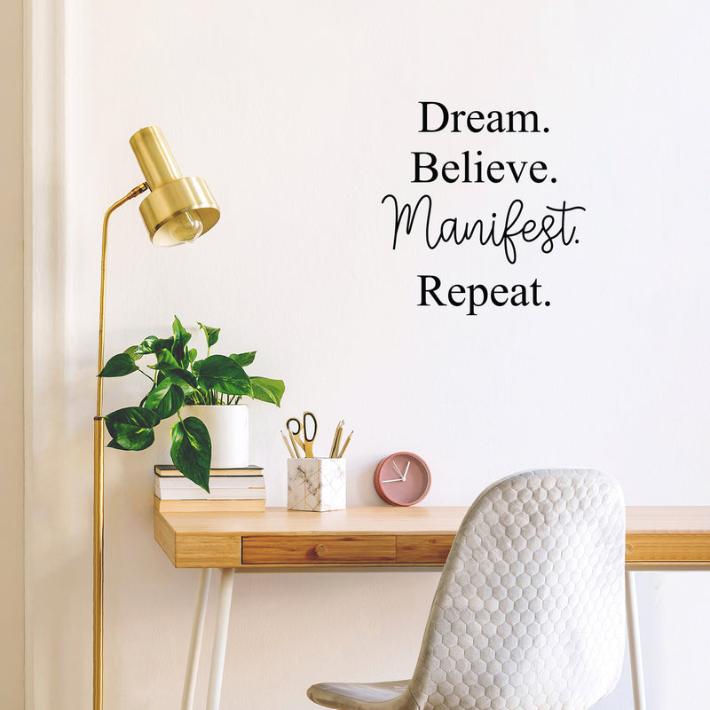 Vinyl Wall Art Decal - Dream Believe Manifest Repeat - 17. Trendy Motivating Cute Fun Positive Lifestyle Quote Sticker For Bedroom Living Room Pilates Yoga Fitness Office School Decor 3