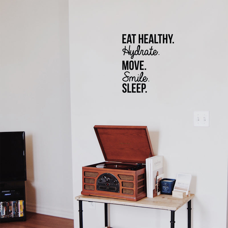 Vinyl Wall Art Decal - Eat Healthy Hydrate Move Smile - Trendy Motivating Positive Healthy Lifestyle Quote Sticker For Office Gym Yoga Fitness Home Kitchen Health Center Decor 3