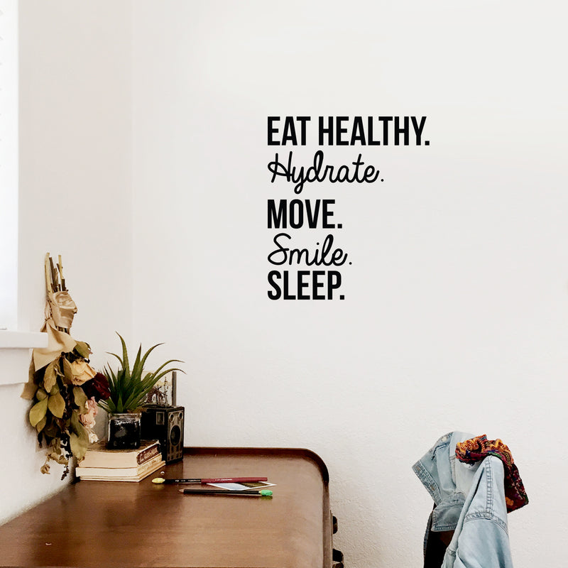 Vinyl Wall Art Decal - Eat Healthy Hydrate Move Smile - 19" x 17" - Trendy Motivating Positive Healthy Lifestyle Quote Sticker For Office Gym Yoga Fitness Home Kitchen Health Center Decor 2