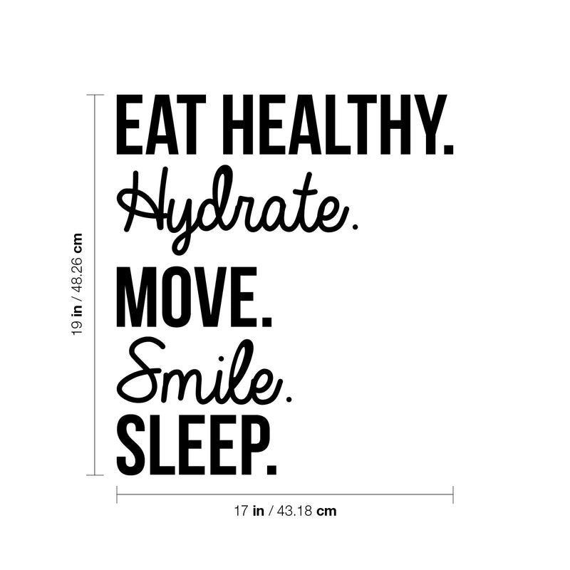 Vinyl Wall Art Decal - Eat Healthy Hydrate Move Smile - Trendy Motivating Positive Healthy Lifestyle Quote Sticker For Office Gym Yoga Fitness Home Kitchen Health Center Decor 4