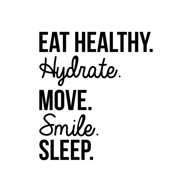 Vinyl Wall Art Decal - Eat Healthy Hydrate Move Smile - 19" x 17" - Trendy Motivating Positive Healthy Lifestyle Quote Sticker For Office Gym Yoga Fitness Home Kitchen Health Center Decor 1