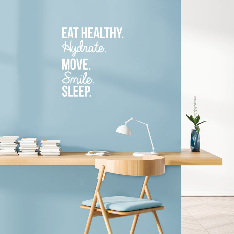 Vinyl Wall Art Decal - Eat Healthy Hydrate Move Smile - 19" x 17" - Trendy Motivating Positive Healthy Lifestyle Quote Sticker For Office Gym Yoga Fitness Home Kitchen Health Center Decor 3