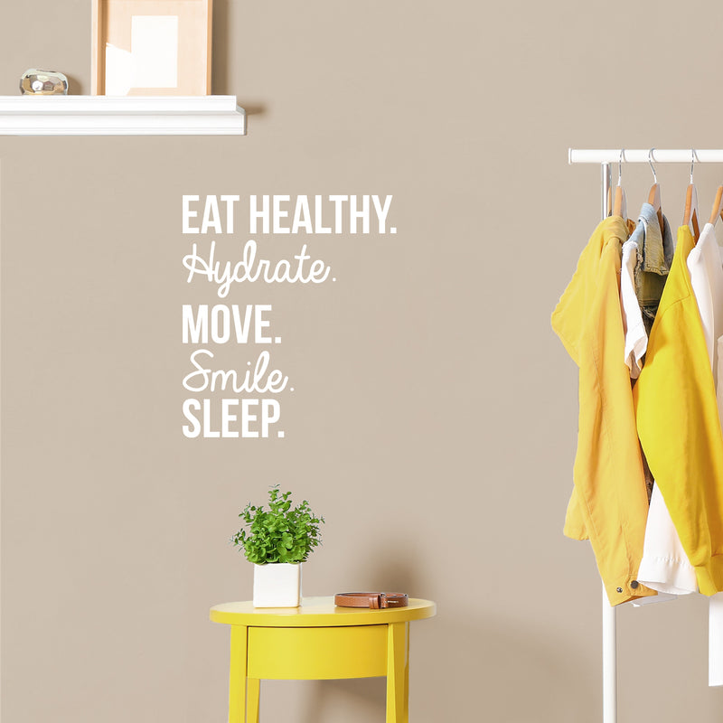 Vinyl Wall Art Decal - Eat Healthy Hydrate Move Smile - 19" x 17" - Trendy Motivating Positive Healthy Lifestyle Quote Sticker For Office Gym Yoga Fitness Home Kitchen Health Center Decor 2