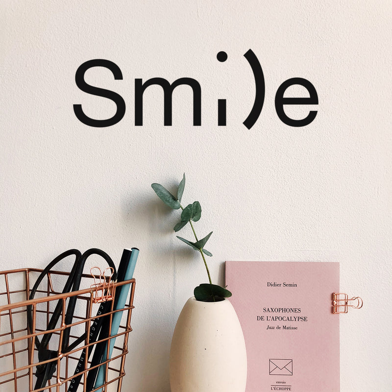 Vinyl Wall Art Decal - Smile - 6" x 18" - Happy Face Modern Inspirational Positive Quote Sticker For Home Office Bedroom Living Room Kids Room School Playroom Coffee Shop Decor 3