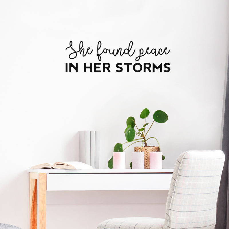 Vinyl Wall Art Decal - She Found Peace In Her Storms - 9" x 30" - Modern Cute Inspiring Positive Feminine Quote Sticker For Bedroom Closet Makeup Mirror Boutique Beauty Salon Spa Office Decor 2