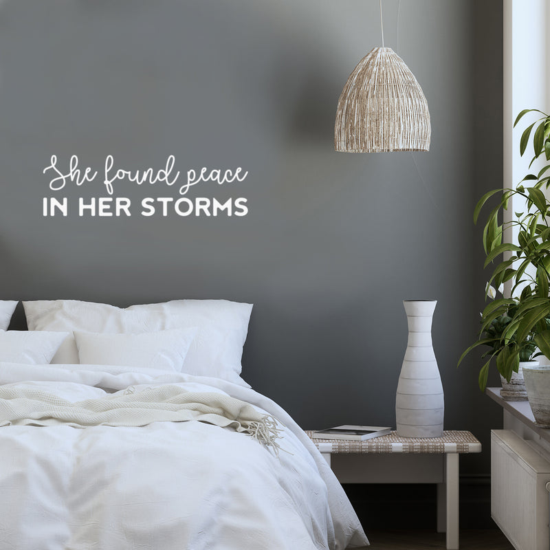 Vinyl Wall Art Decal - She Found Peace In Her Storms - 9" x 30" - Modern Cute Inspiring Positive Feminine Quote Sticker For Bedroom Closet Makeup Mirror Boutique Beauty Salon Spa Office Decor 2