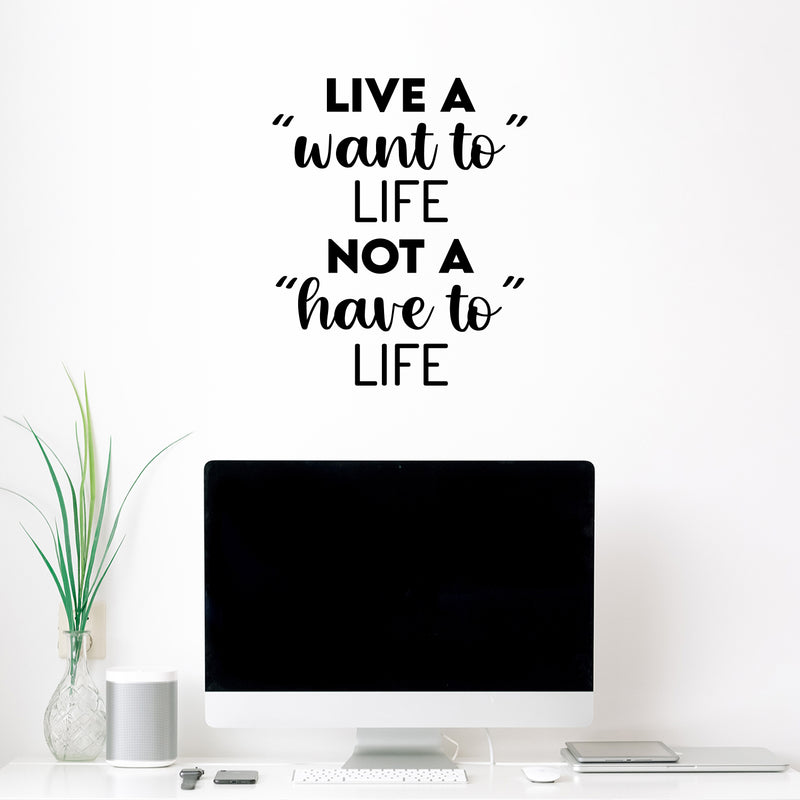 Vinyl Wall Art Decal - Live A "Want To" Life Not A "Have To" Life - 20" x 16.5" - Trendy Inspiring Cute Positive Mind Quote Sticker For Bedroom Living Room School Office Coffee Shop Decor 2