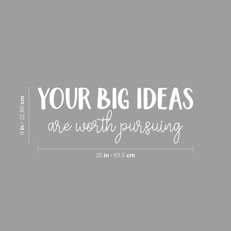 Vinyl Wall Art Decal - Your Big Ideas Are Worth Pursuing - 9" x 25" - Modern Motivational Self-esteem Goals Quote Sticker For Home Bedroom Work Office Living Room Classroom Decor 4