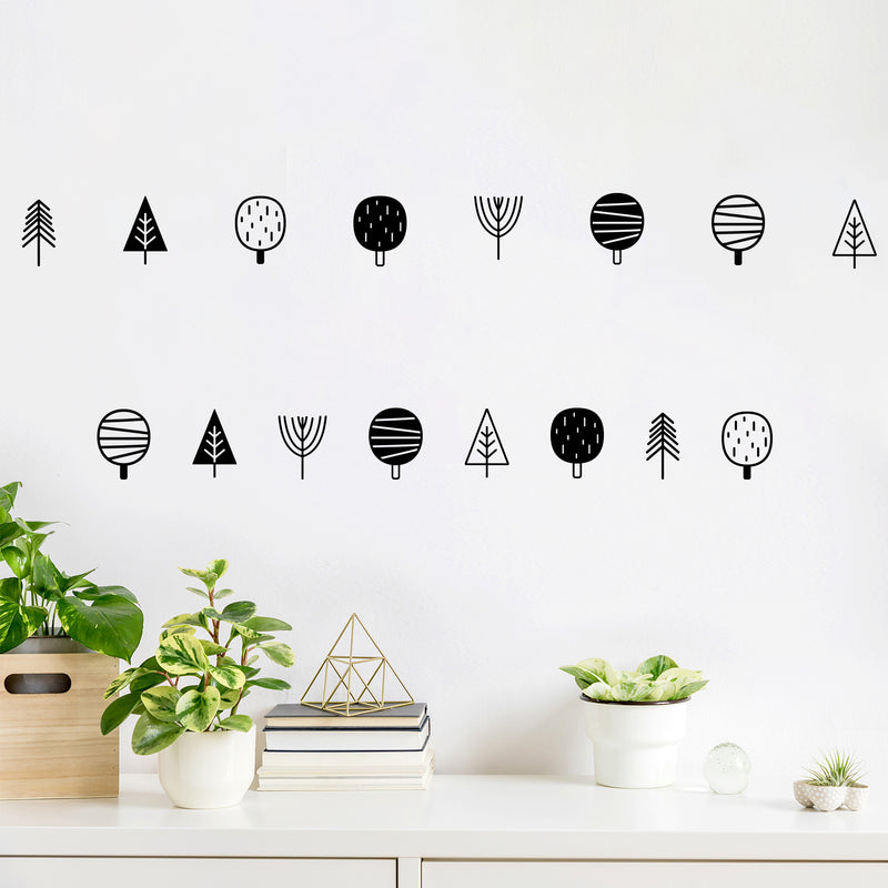 Set Of 32 Vinyl Wall Art Decal - Trees Pattern - 4" x 3" Each - Trendy Cute Fun Lovely Design Shape Sticker For Bedroom Living Room Playroom Garden Patio School Classroom Office Coffee Shop Decor 2