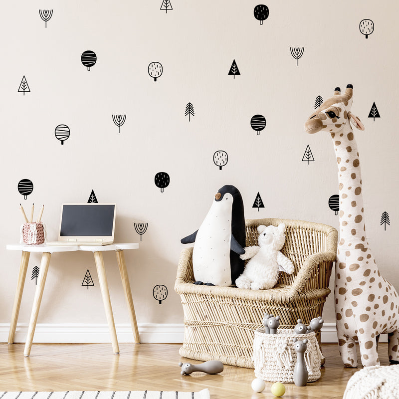 Set Of 32 Vinyl Wall Art Decal - Trees Pattern - 4" x 3" Each - Trendy Cute Fun Lovely Design Shape Sticker For Bedroom Living Room Playroom Garden Patio School Classroom Office Coffee Shop Decor 3