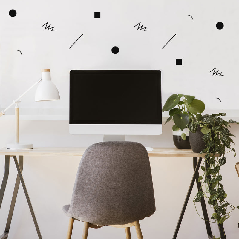 Set Of 50 Vinyl Wall Art Decal - Minimal Memphis Pattern - From 2" x 1.6" Each - Cute Adhesive Sticker Minimalist Design For Home Bedroom Living Room Work Office Classroom Decor 2