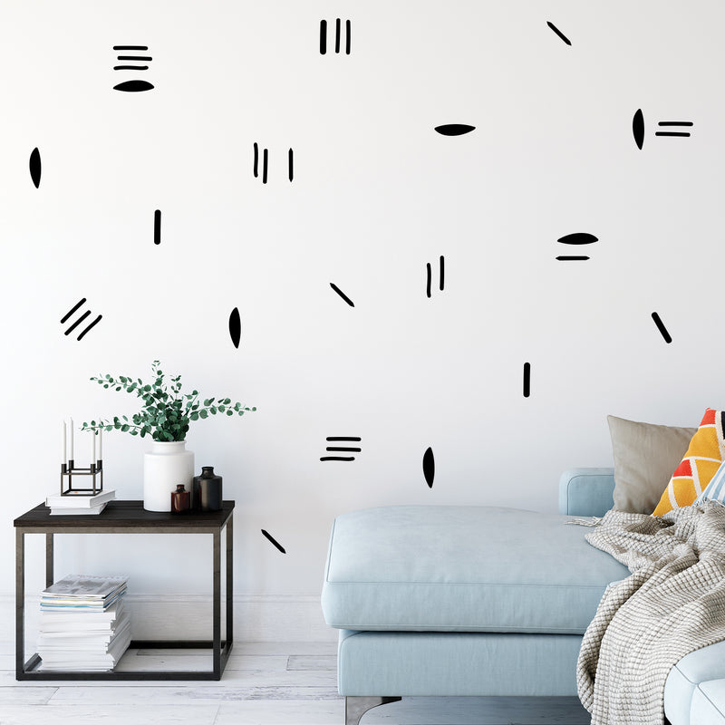 Set Of 37 Vinyl Wall Art Decal - Wonky Stripes Pattern - From 4" x 0.5" Each - Cute Adhesive Sticker Minimalist Design For Home Bedroom Living Room Work Office Classroom Decor 3