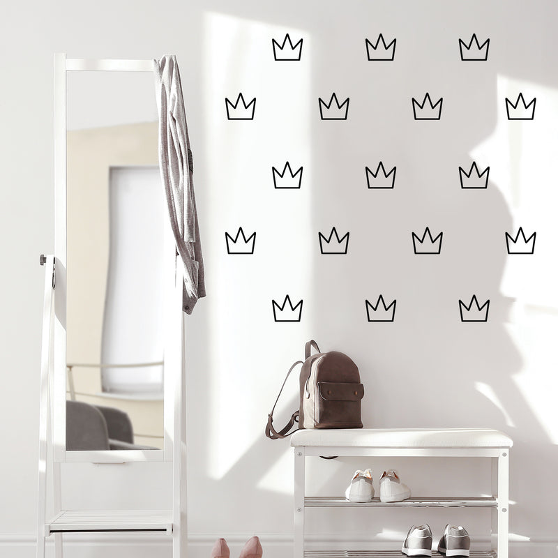 Set Of 20 Vinyl Wall Art Decal - Crowns Pattern - From 3.Each - Cute Adhesive Sticker Princess Design For Girls Bedroom Kids Room Playroom Home School Nursery Decor 2