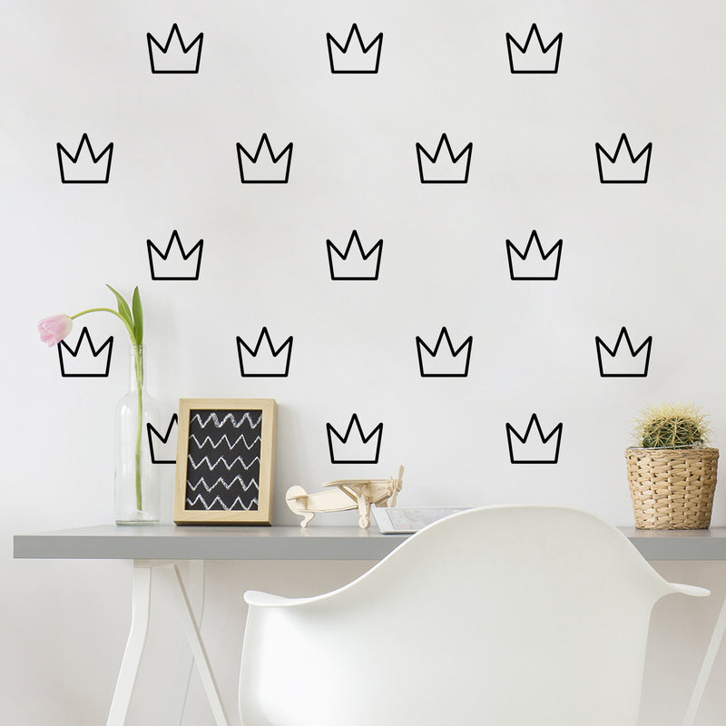 Set Of 20 Vinyl Wall Art Decal - Crowns Pattern - From 3.5" x 4" Each - Cute Adhesive Sticker Plants Design For Girls Bedroom Kids Room Playroom Home School Classroom Nursery Decor 3