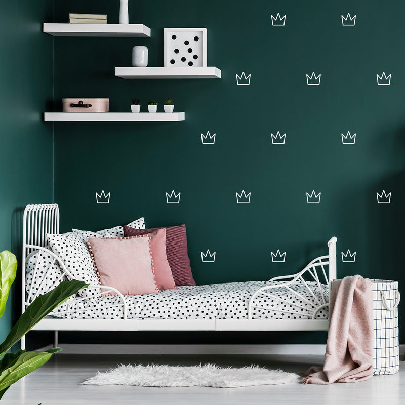 Set Of 20 Vinyl Wall Art Decal - Crowns Pattern - From 3.5" x 4" Each - Cute Adhesive Sticker Plants Design For Girls Bedroom Kids Room Playroom Home School Classroom Nursery Decor 3