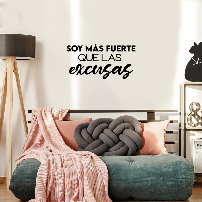 Vinyl Wall Art Decal - Soy Más Fuerte Que Las Excusas / I Am Stronger Than Excuses - 15"x 30"- Inspirational Modern Cute Positive Spanish Quote Sticker For Bedroom School Office Gym Fitness Decor 2