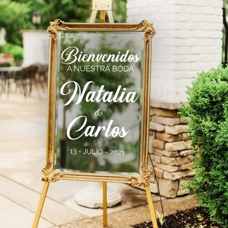 Vinyl Art Decal - Bienvenidos A Nuestra Boda - 22" x 30" - Elegant Vertical Layout Personalized Wedding Greeting Couples Bride Groom Marriage For Reception Banquet Hall Patio Church Decor 2