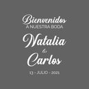 Vinyl Art Decal - Bienvenidos A Nuestra Boda - 22" x 30" - Elegant Vertical Layout Personalized Wedding Greeting Couples Bride Groom Marriage For Reception Banquet Hall Patio Church Decor 1