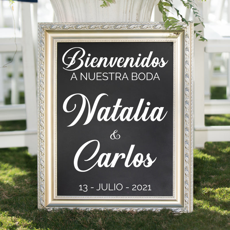 Vinyl Art Decal - Bienvenidos A Nuestra Boda - 22" x 30" - Elegant Vertical Layout Personalized Wedding Greeting Couples Bride Groom Marriage For Reception Banquet Hall Patio Church Decor 3