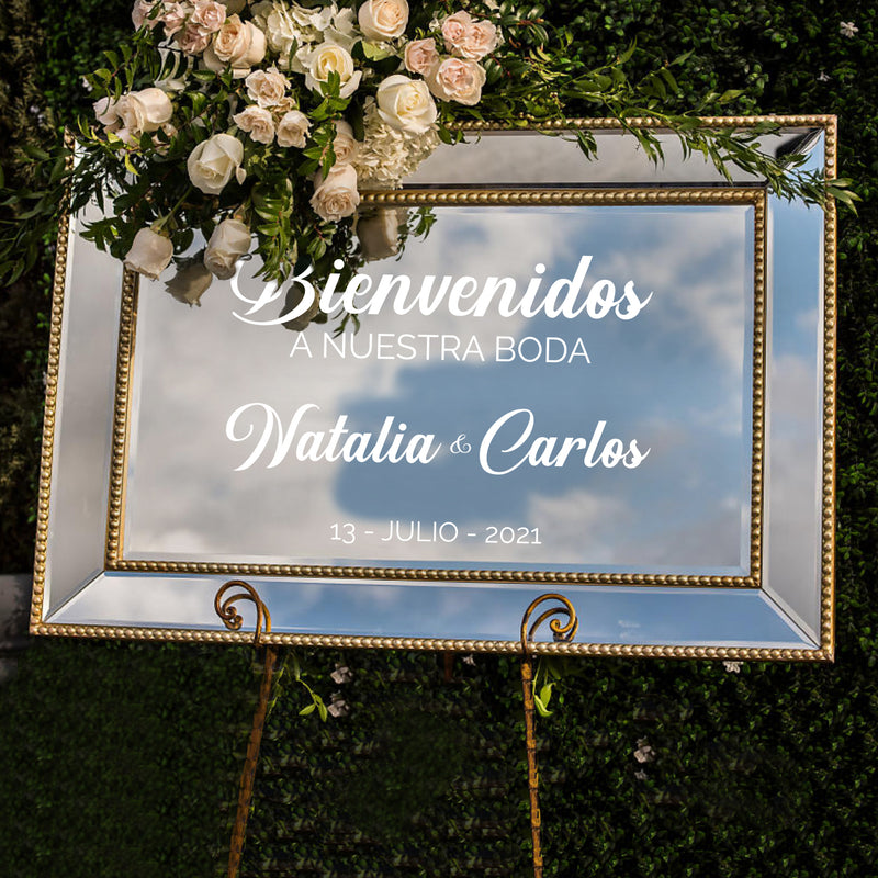 Vinyl Art Decal - Bienvenidos A Nuestra Boda - 22" x 30" - Elegant Horizontal Layout Personalized Wedding Greeting Couples Bride Groom Marriage For Reception Banquet Hall Patio Garden Decor 2