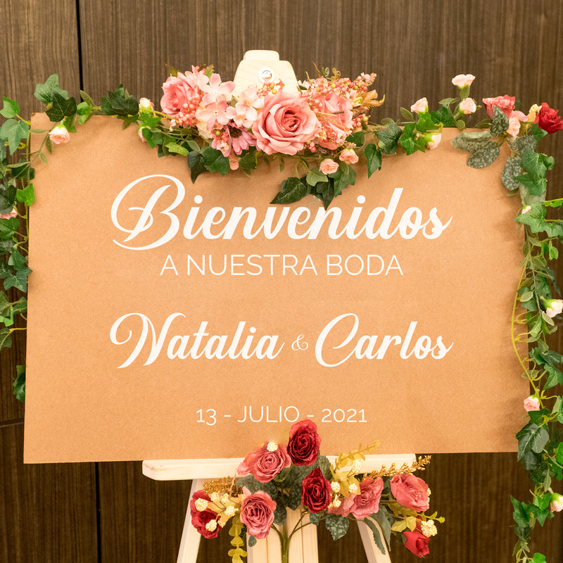 Vinyl Art Decal - Bienvenidos A Nuestra Boda - Elegant Horizontal Layout Personalized Wedding Greeting Couples Bride Groom For Reception Banquet Hall Patio Garden Decor 4