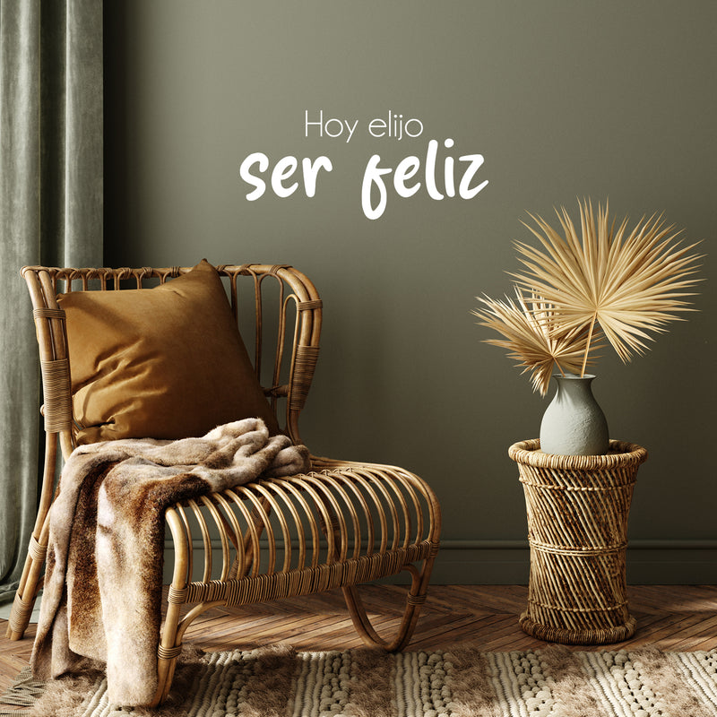 Vinyl Wall Art Decal - Hoy Elijo Ser Feliz / Today I Choose To Be Happy - 11" x 25" - Trendy Cute Inspirational Positive Spanish Quote Sticker For Bedroom Living Room Kids Room Decor 3