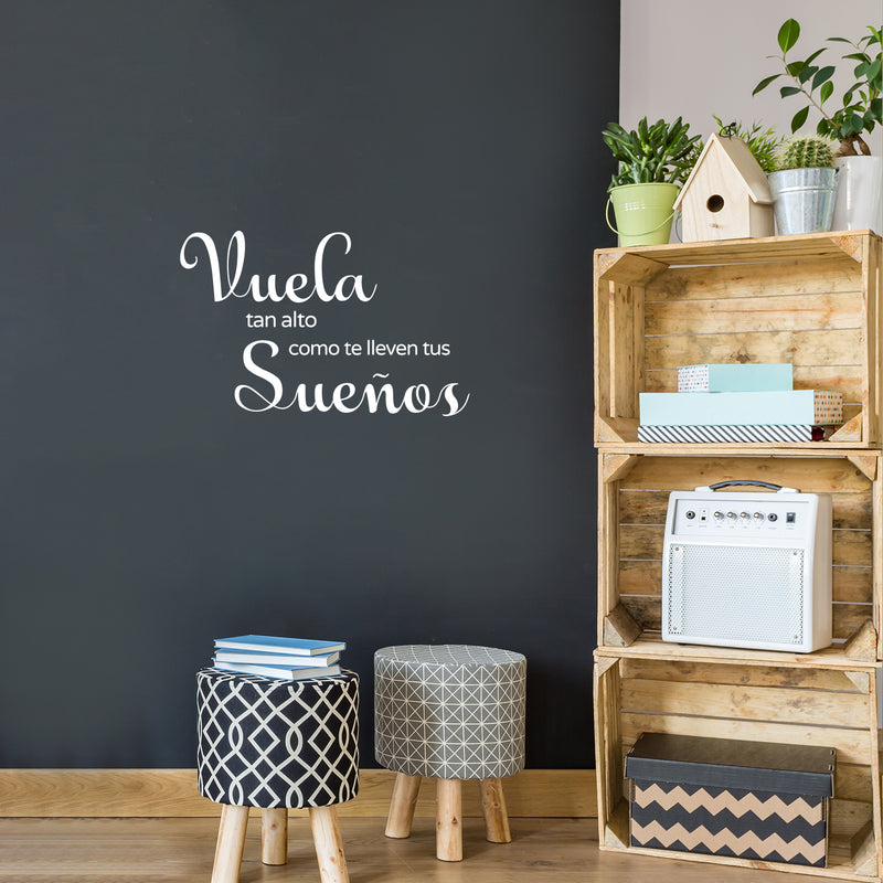 Vinyl Wall Art Decal - Vuela Tan Alto Como Te Lleven Tus Sueños - Trendy Cute Inspirational Spanish Quote Sticker For Bedroom Living Room Kids Room Playroom Decor 5