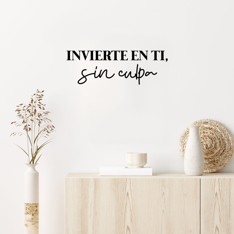 Vinyl Wall Art Decal - Invierte En Ti; Sin Culpa / Invest In You; Without Guilt - 8.5"x 25" - Trendy Positive Spanish Quote Sticker For Bedroom Closet Living Room Office Decor 2