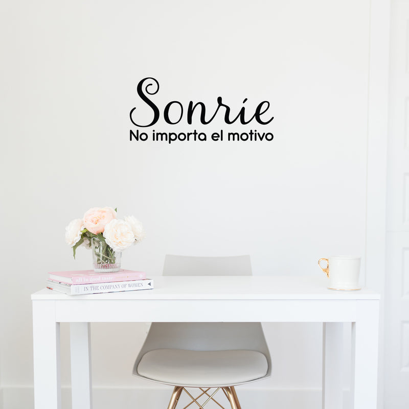 Vinyl Wall Art Decal - Sonrie; No Importa El Motivo / Smile; No Matter The Reason - 11. Trendy Cute Inspiring Spanish Quote Sticker For Bedroom Closet Living Room Decor 2