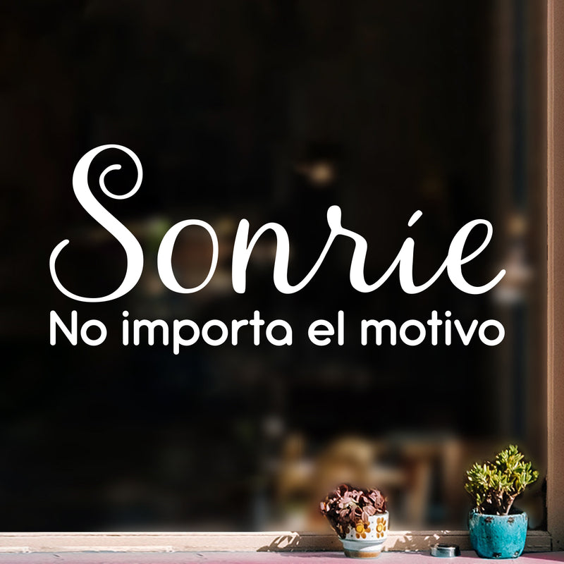 Vinyl Wall Art Decal - Sonrie; No Importa El Motivo / Smile; No Matter The Reason - 11. Trendy Cute Inspiring Spanish Quote Sticker For Bedroom Closet Living Room Decor 5