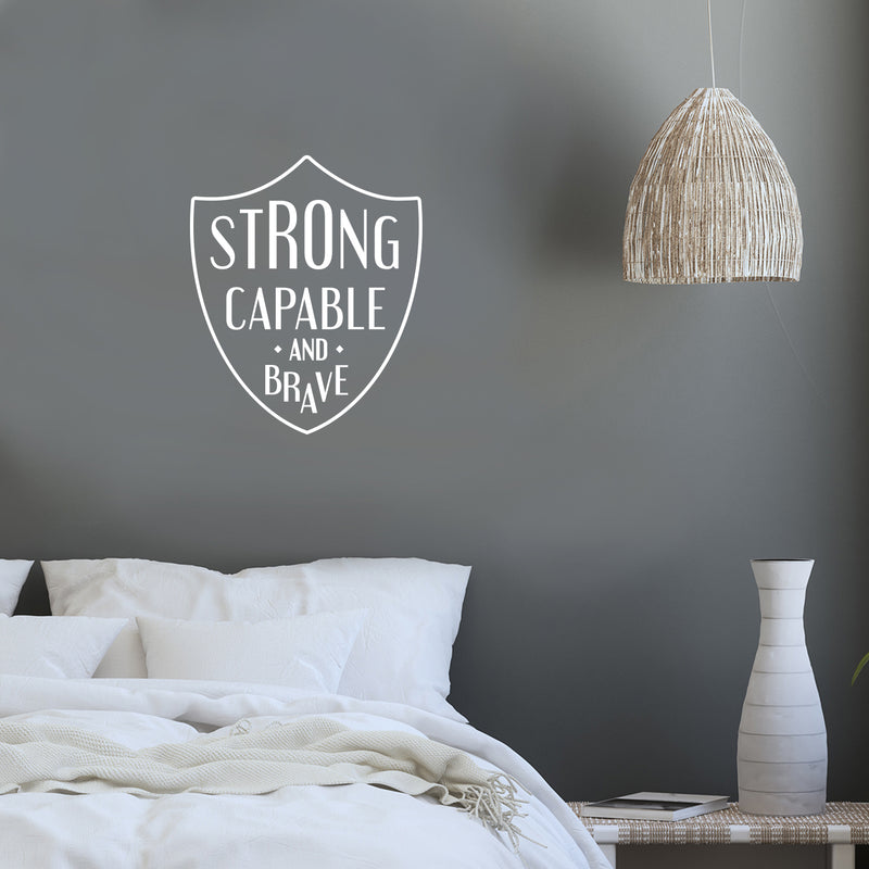 Vinyl Wall Art Decal - Strong Capable And Brave - Trendy Motivating Fun Positive Quote Sticker Shield Design For Living Room Playroom School Office Coffee Shop Decor 5