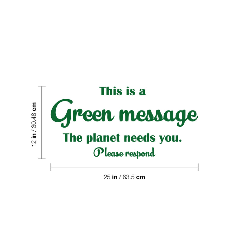 Vinyl Wall Art Decal - This Is A Green Message The Planet Needs You - Trendy Motivational Quote Sticker For Family Home School Classroom Work Office Living Room Decor 4