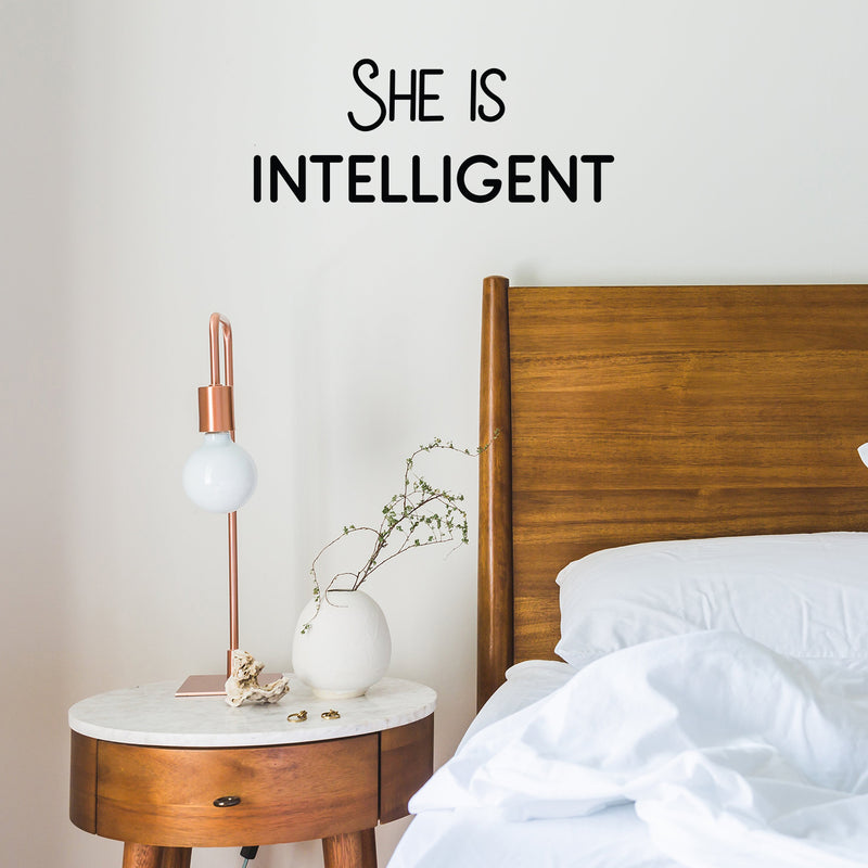 Vinyl Wall Art Decal - She Is Intelligent - 8" x 20" - Trendy Inspirational Quote Sticker For Woman Home School Work Office Girls Bedroom Living Room Decor 2