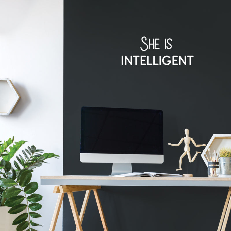 Vinyl Wall Art Decal - She Is Intelligent - 8" x 20" - Trendy Inspirational Quote Sticker For Woman Home School Work Office Girls Bedroom Living Room Decor 3