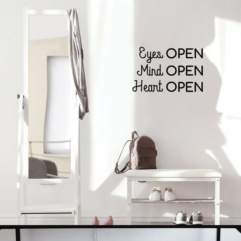 Vinyl Wall Art Decal - Eyes OPEN Mind OPEN Heart OPEN - Trendy Inspirational Positive Vibes Quote Sticker For Living Room Closet School Office Coffee Shop Decor 2
