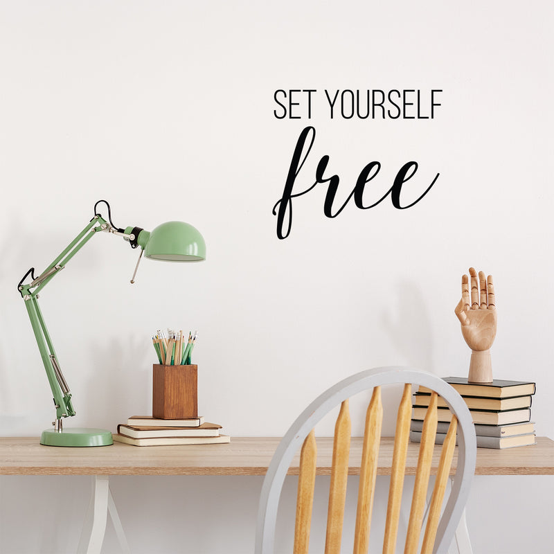 Vinyl Wall Art Decal - Set Yourself Free - Modern Inspirational Optimism Self Love Quote Sticker For Home School Office Bedroom Closet Living Room Decor 2