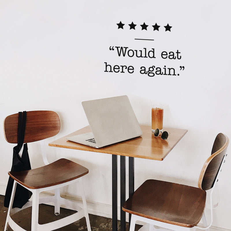 Vinyl Wall Art Decal - Would Eat Here Again - Trendy Inspirational Funny Quote Sticker for Home Kitchen Restaurant Store Shopfront Work Office Kitchenette Decor 3