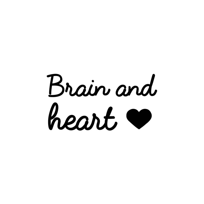 Vinyl Wall Art Decal - Brain And Heart ? - Trendy Motivational Cute Love Quote Sticker For Couples Home School Classroom Office Bedroom Kids Room Decor 1